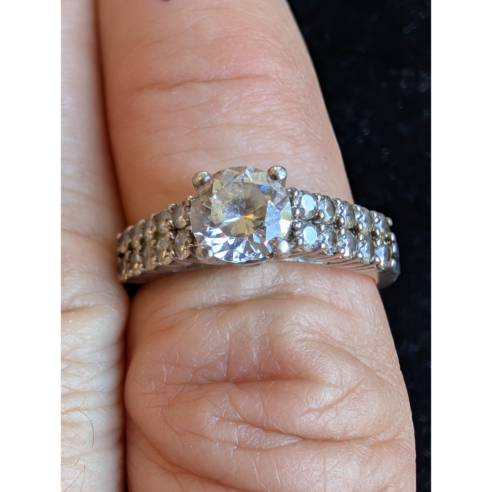 Vintage Double Row CZ Sterling Silver 925 Ring - Size 8 3/4