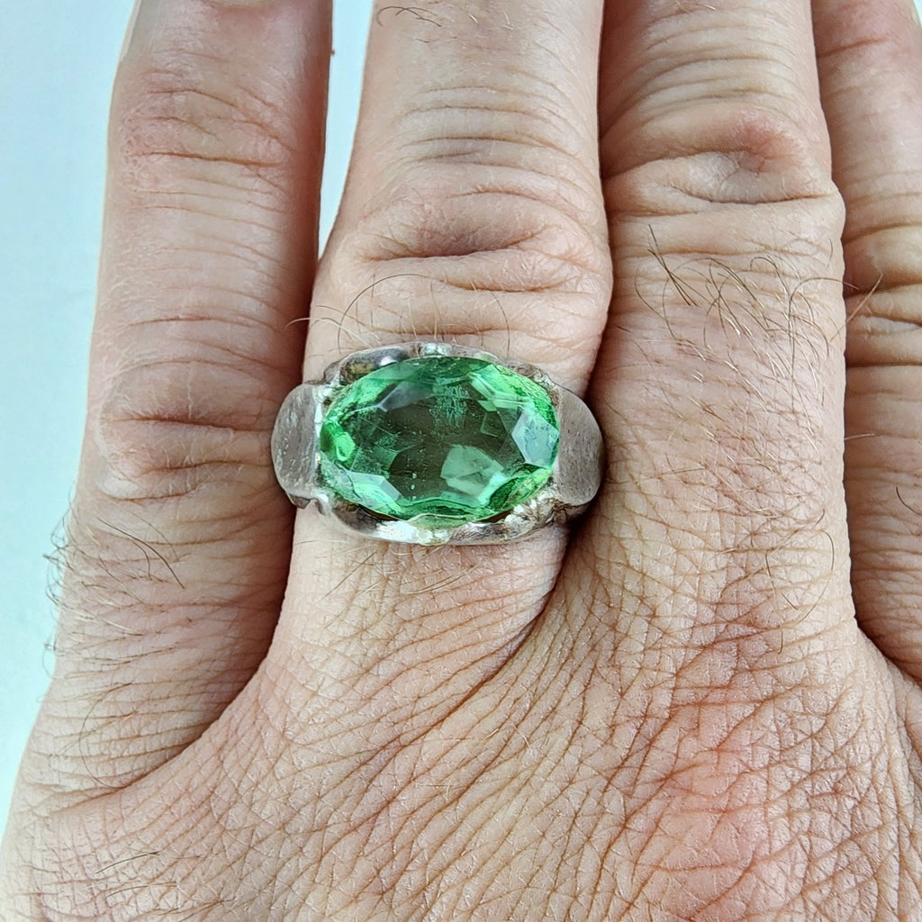 Prong Set Green Stone Ring Size 11 1/2 Sterling Silver 925 Vintage