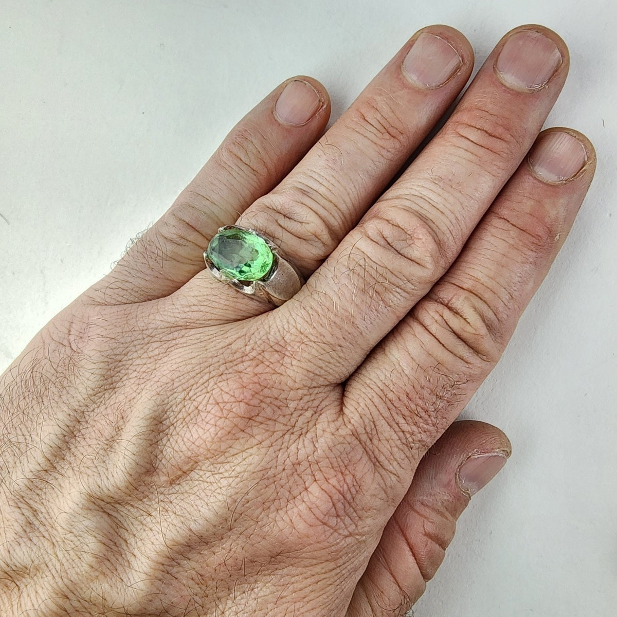 Prong Set Green Stone Ring Size 11 1/2 Sterling Silver 925 Vintage