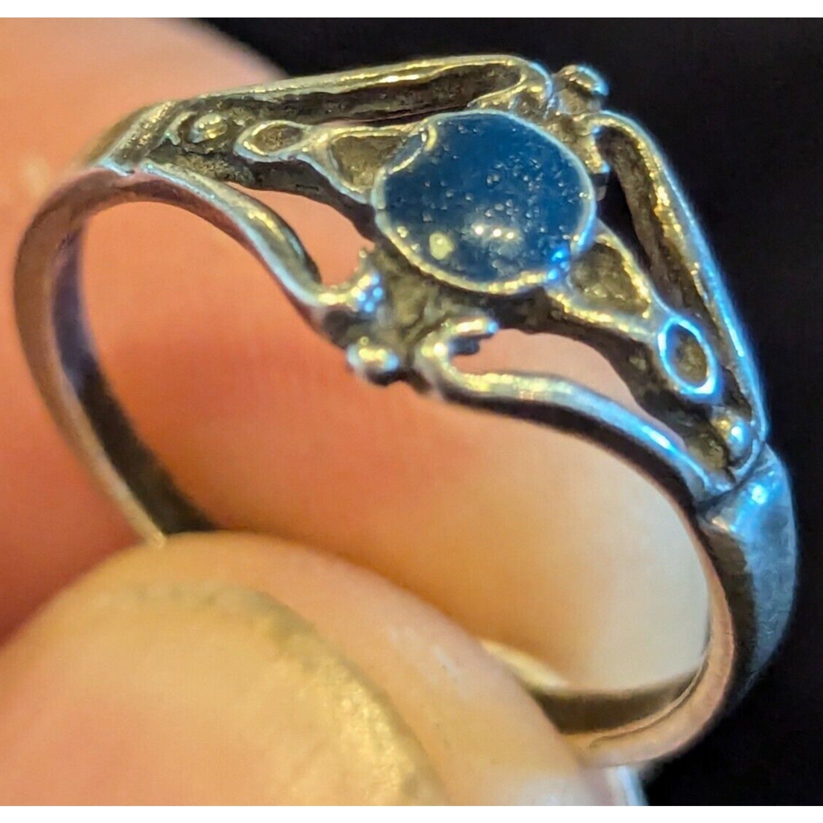 Blue Enamel Sterling Silver Bali 925 Open Ring - Size 7