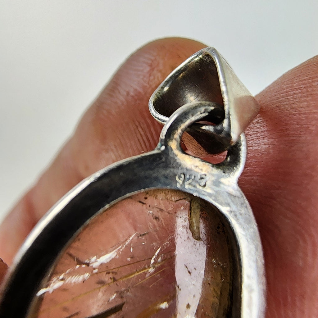Oval Golden Rutilated Quartz Sterling Silver 925 Pendant Vintage
