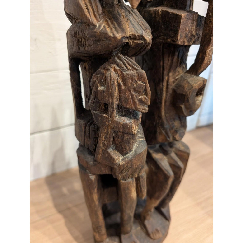 African DOGON Marriage Statue Wood Carved Couple and Children Figure 21"