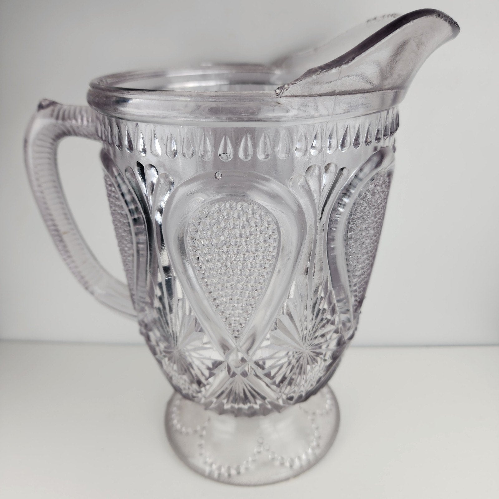 Dotted Loop Pattern Purple Depression Glass Pitcher Vintage