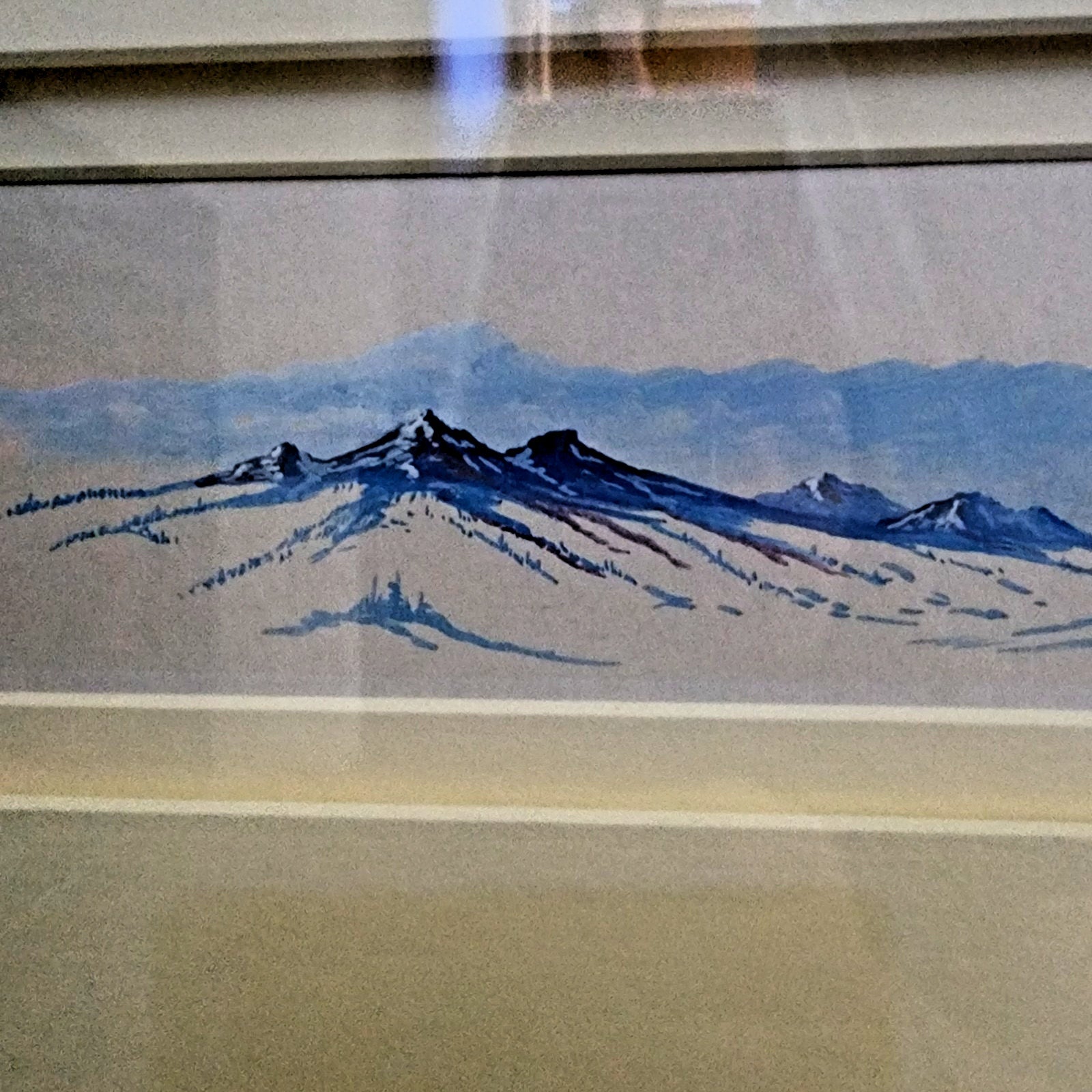 Tonalist Winter Mountain Landscape Scene Watercolor Painting by J Malkin