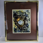 1974 Yvon D'Anjou Decalcomania Tempera Original Painting Surrealist Art MCM