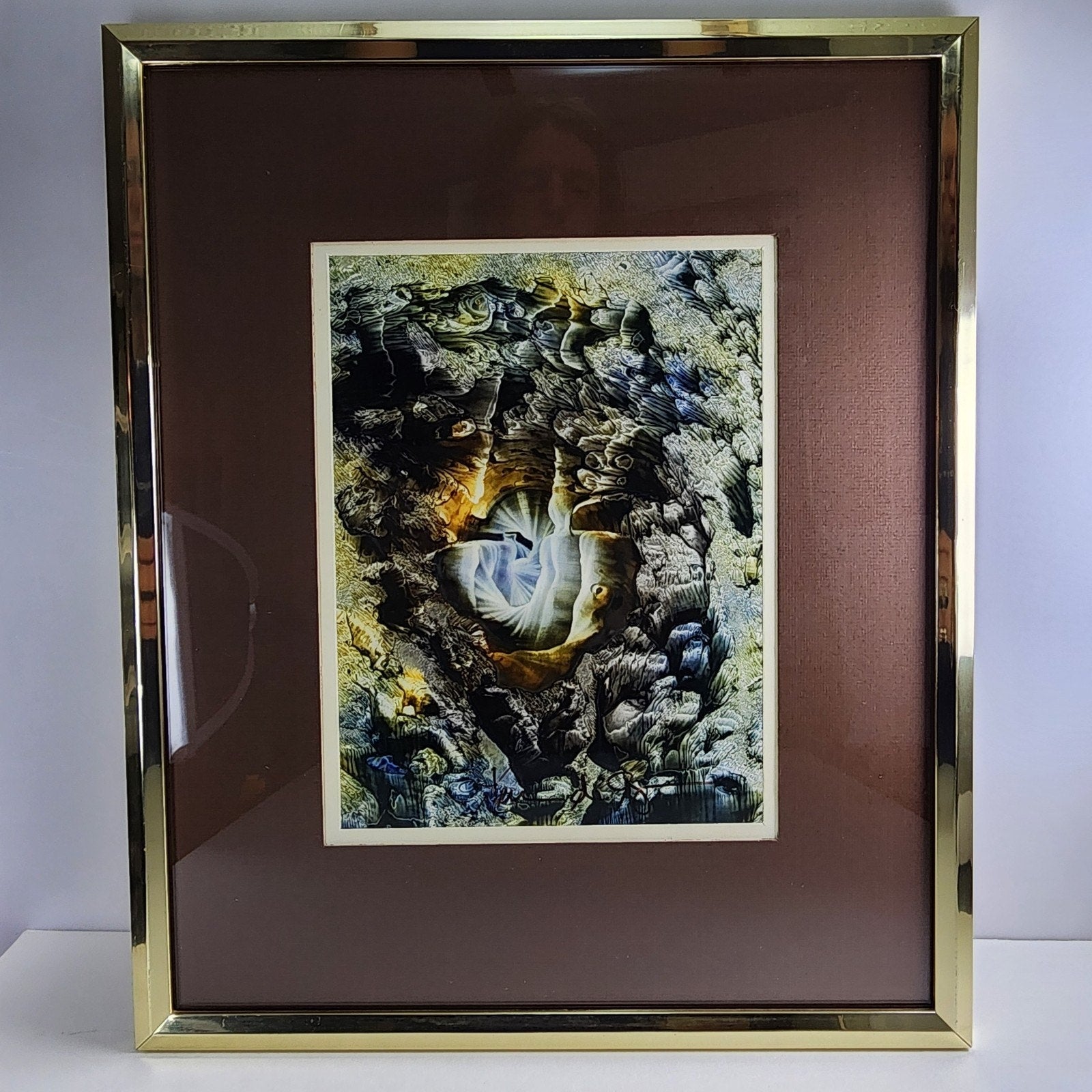 1974 Yvon D'Anjou Decalcomania Tempera Original Painting Surrealist Art MCM