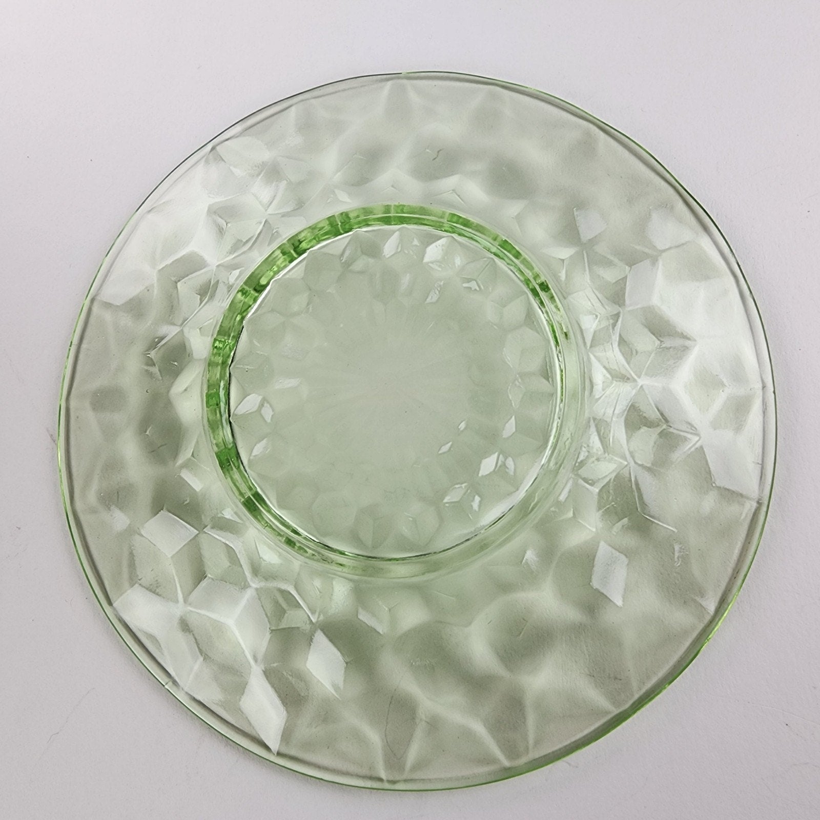 6" Block Optic UV Uranium Glow Plate Set of 4 Vintage Depression Glass