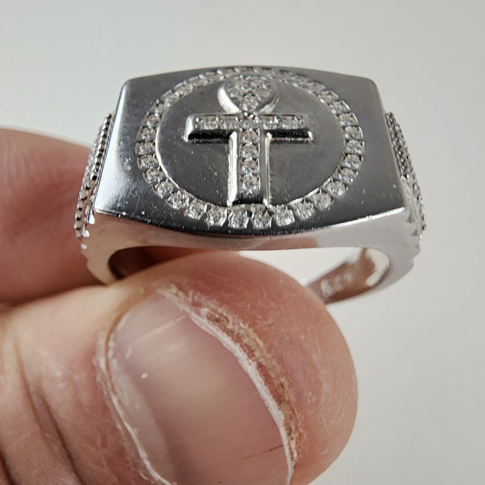 Moissanite Ankh Mens Ring Size 11 Sterling Silver 925 New