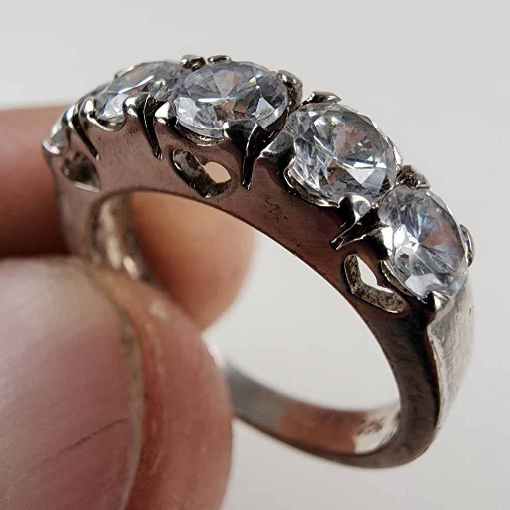 Sterling Silver 925 Four Stone Heart Ring Size 6 Vintage