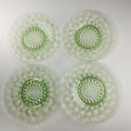 6" Block Optic UV Uranium Glow Plate Set of 4 Vintage Depression Glass