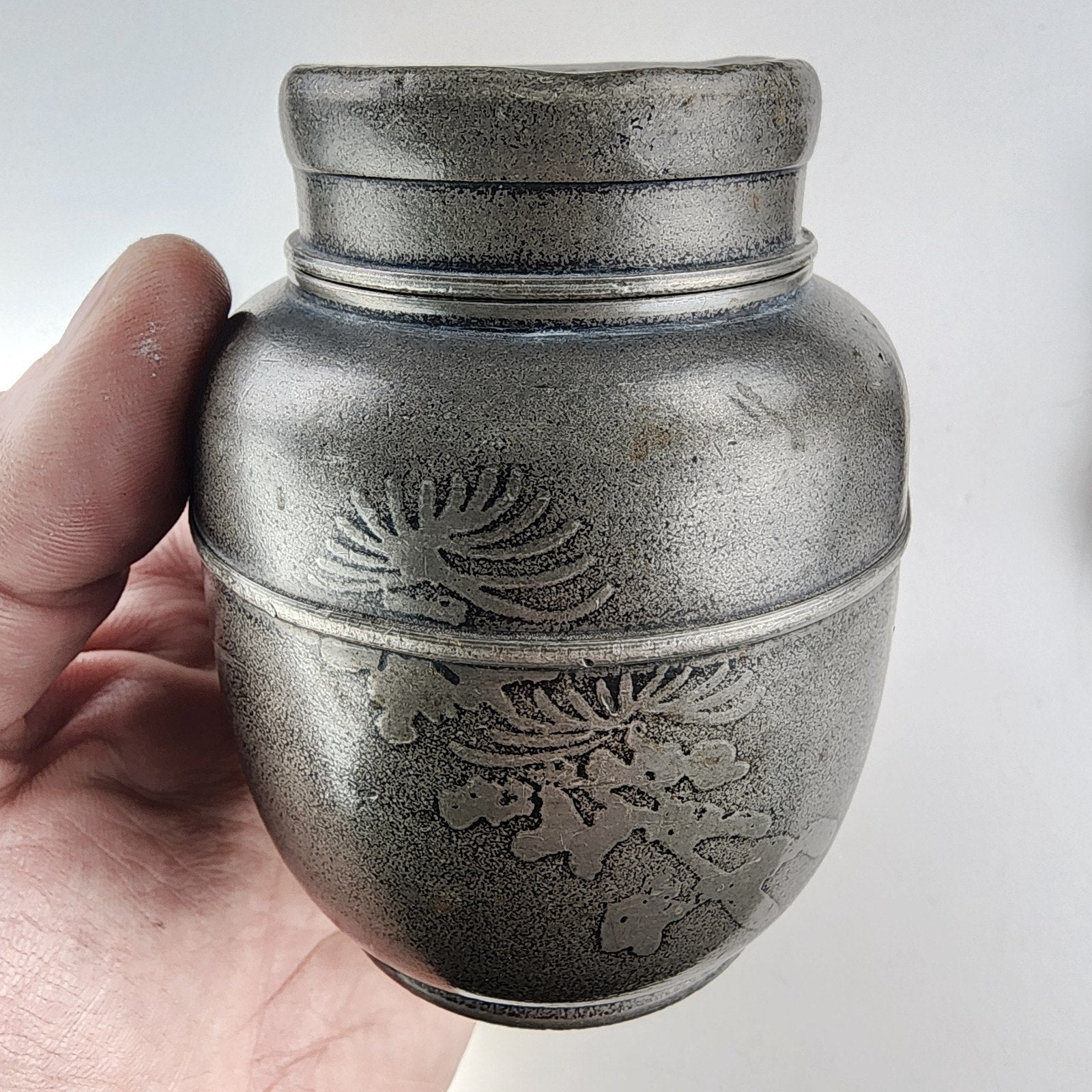 Satsuma Japanese Tin Pewter Tea Caddy Jar Signed Antique Suzuhan