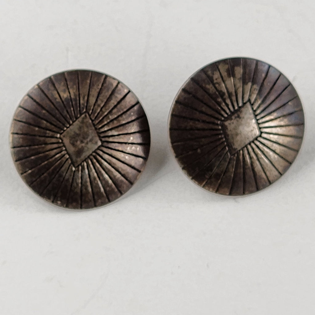 Native Stamped Concho Button Earrings Old Pawn Sterling Silver 925 Vintage