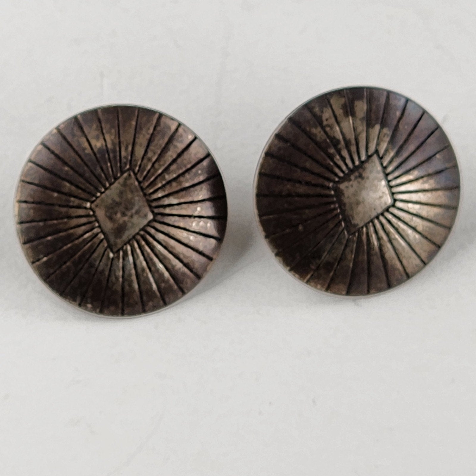 Native Stamped Concho Button Earrings Old Pawn Sterling Silver 925 Vintage