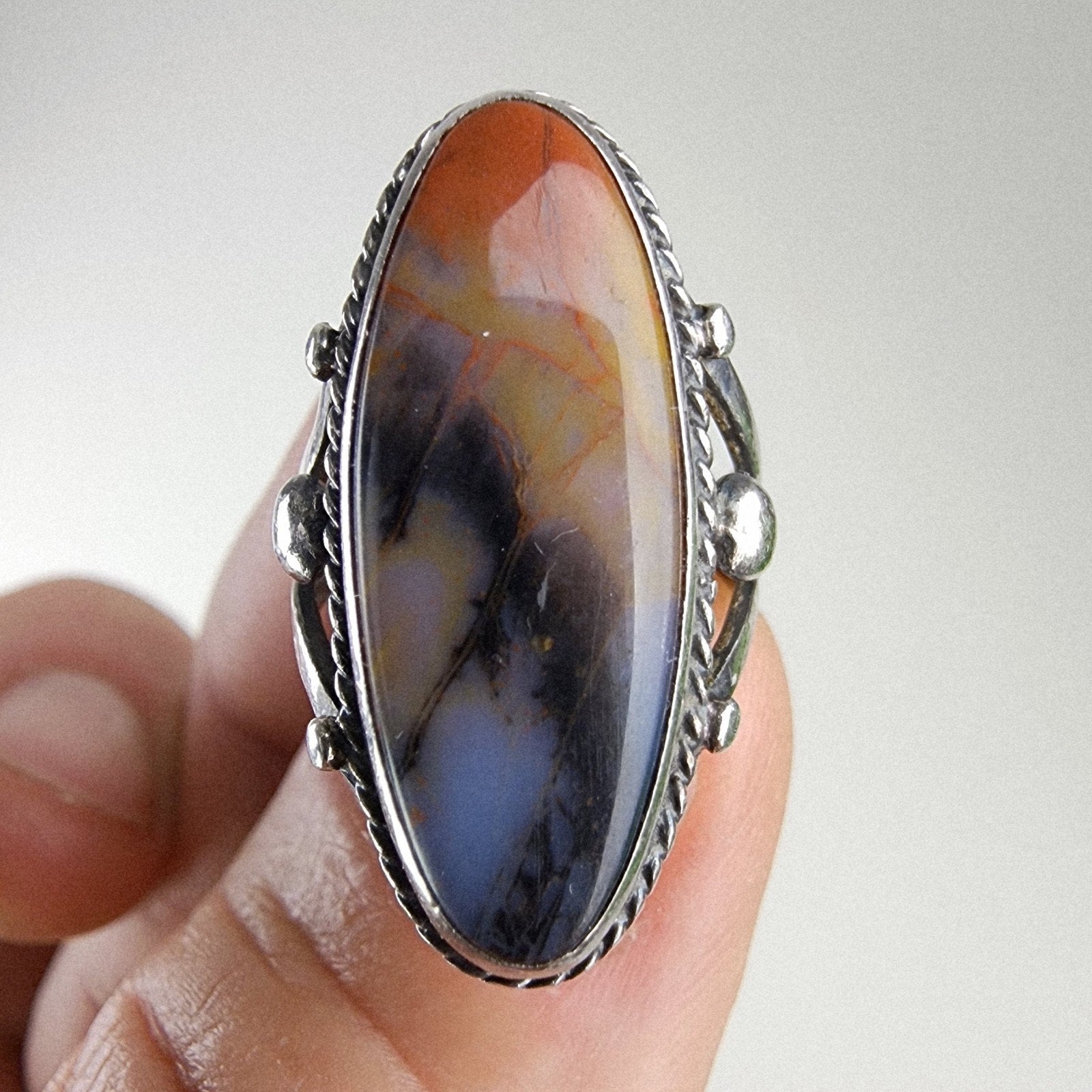 Old Pawn Plume Agate Ring Size 5 Sterling Silver 925 Vintage Native
