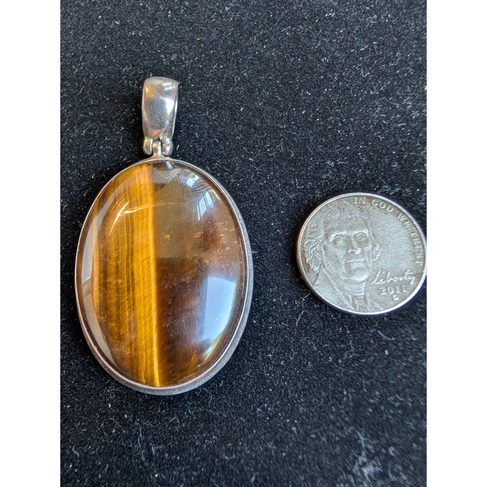 Oval TIGERS EYE Sterling Silver 925 Large Pendant