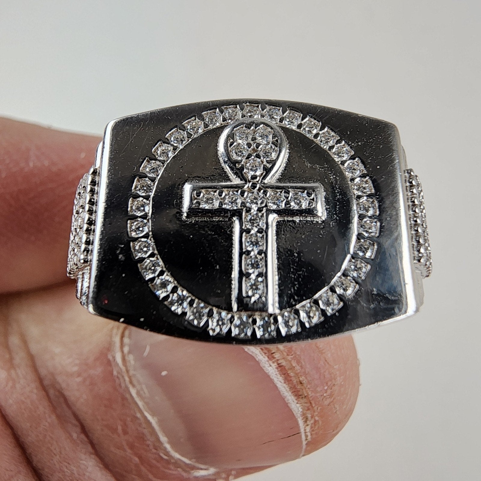 Moissanite Ankh Mens Ring Size 11 Sterling Silver 925 New