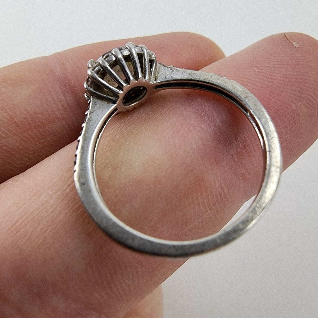 Halo Cocktail Ring Size 8 Sterling Silver 925 Vintage Cluster Band