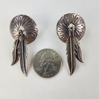Old Pawn Stamped Feather Concho Earrings Sterling Silver 925 Native Vintage