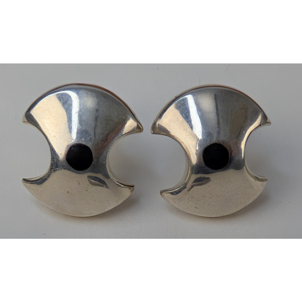 Modernist Scalloped Mexico  Sterling Silver 925 Clip On Earrings 13g