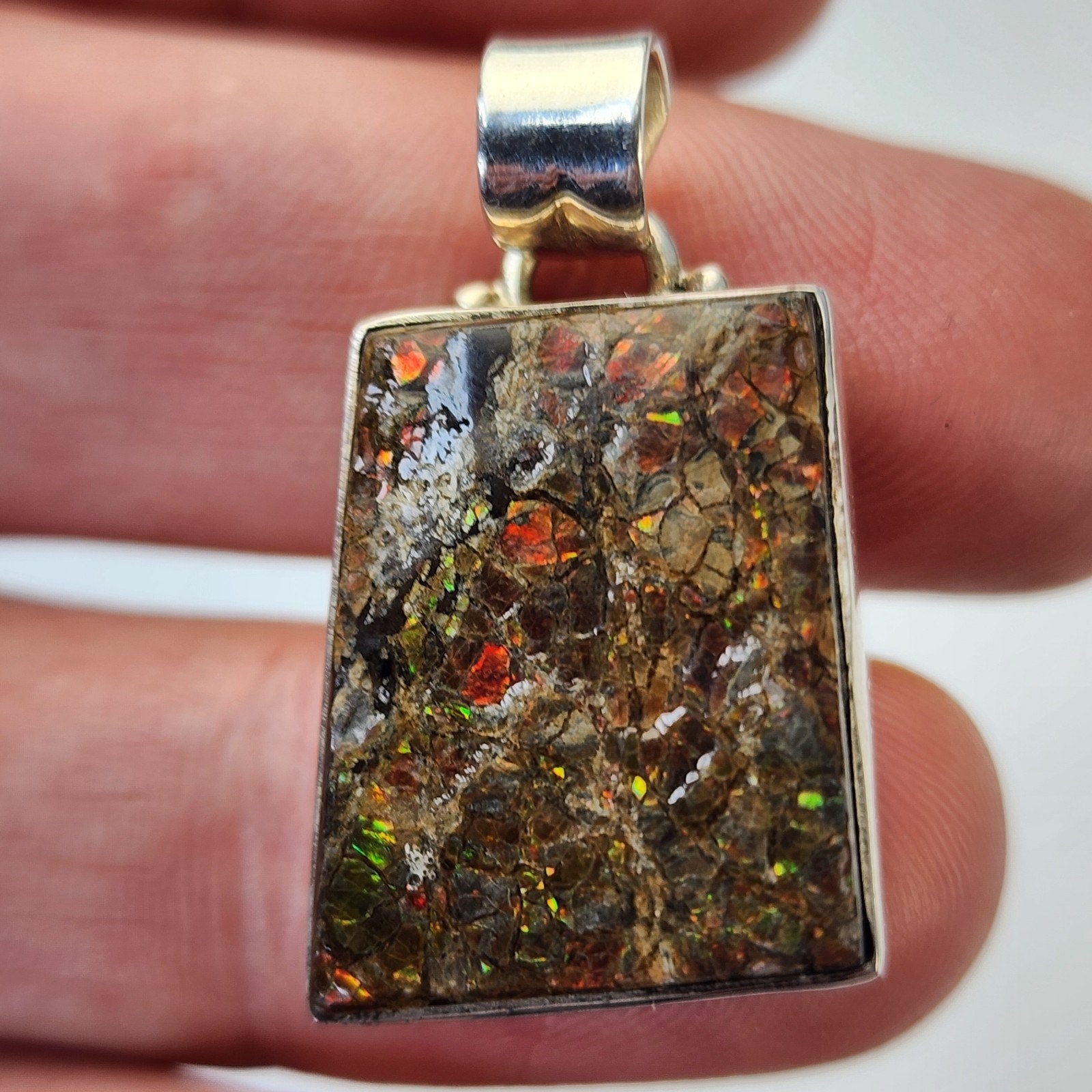 Canadian Ammolite Sterling SIlver 925 Bar Pendant
