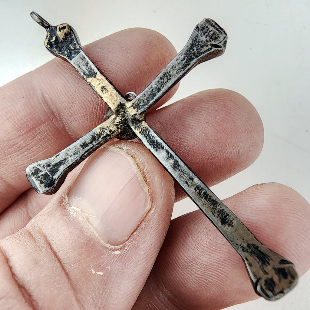 Native Horseshoe Nail Turquoise Cross Sterling Silver 925 & Steel Pendant