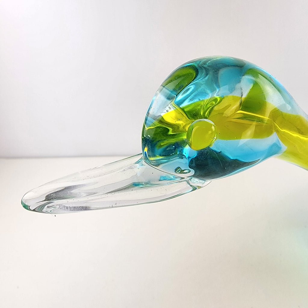 14" Murano Art Glass Duck Handmade Green Yellow Blue Bird Animal