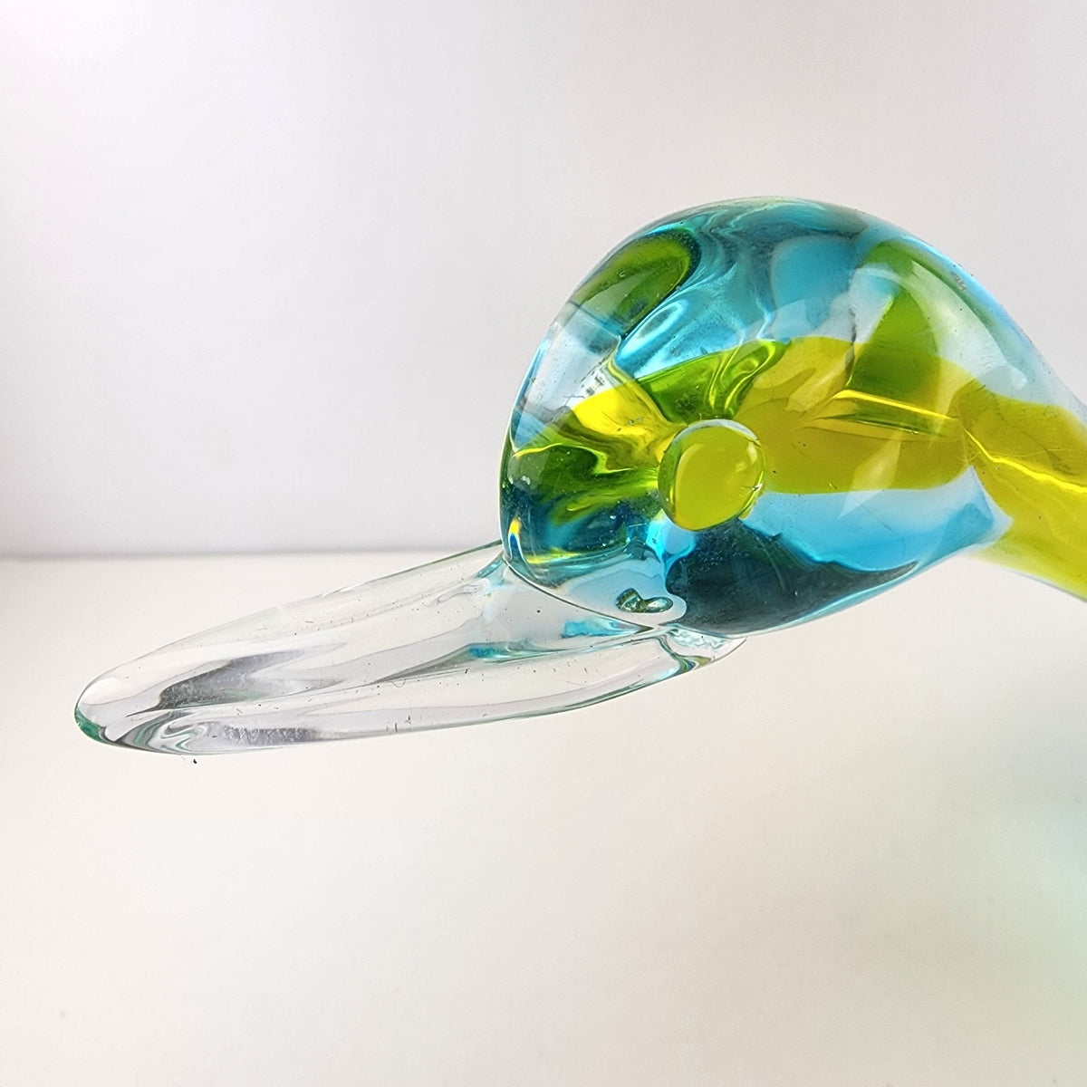 14" Murano Art Glass Duck Handmade Green Yellow Blue Bird Animal