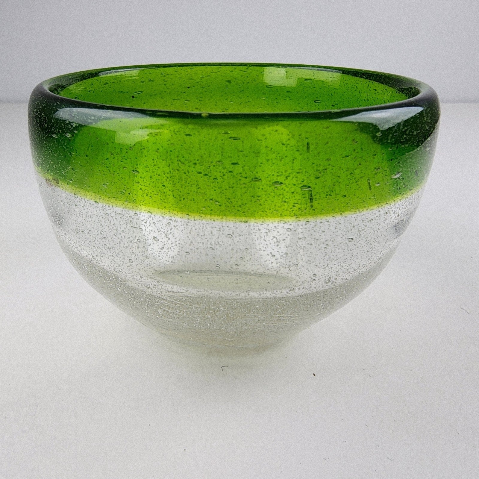 Hand Blown Bubble Glass Serving Dish Salt Cellar Green and Clear Vintage
