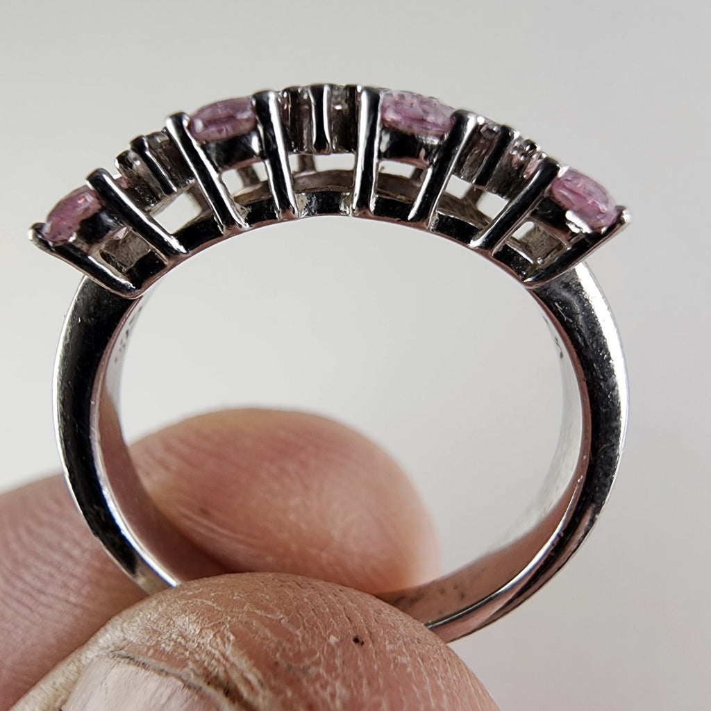 Pink & Clear Pave Cocktail Ring Size 7 in Sterling Silver 925 Vintage
