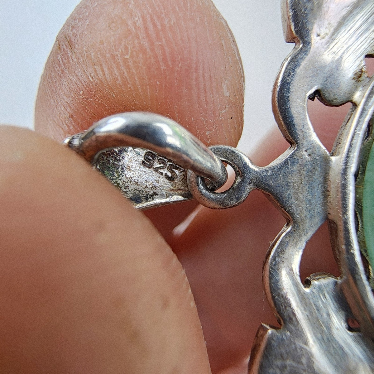 Art Deco Chrysoprase Marcasite Pendant Sterling Silver 925 Gothic