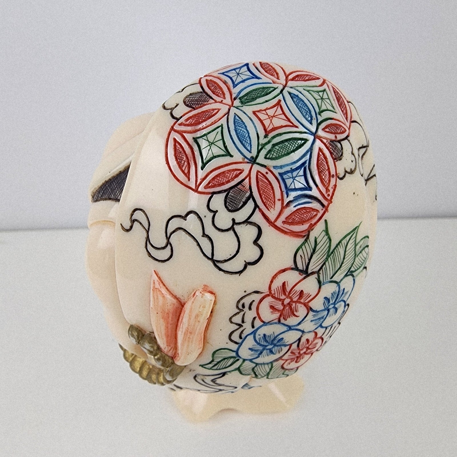 Chinese Happy Smiling Buddha in Shell Resin Decorated Figure Vintage