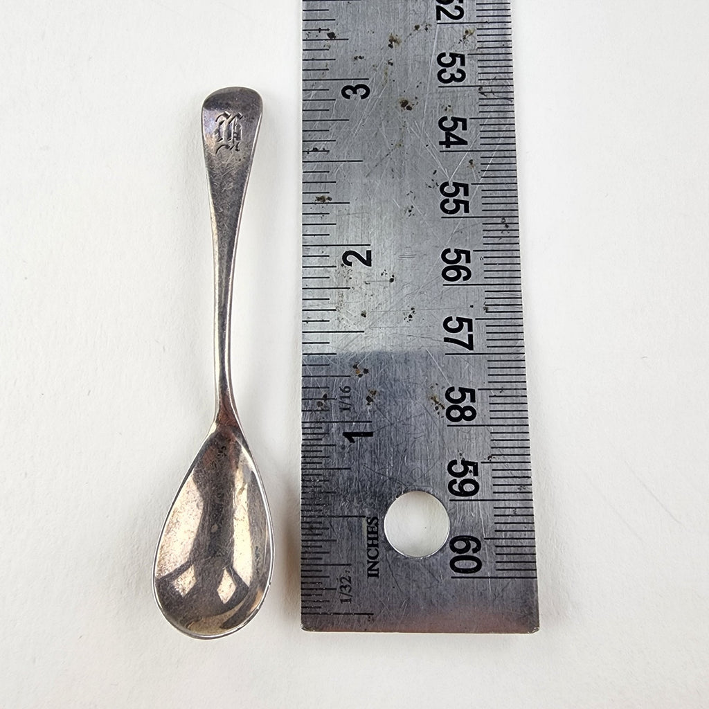 Fiddle Style Engraved M Salt Spoon Sterling Silver 925 Antique