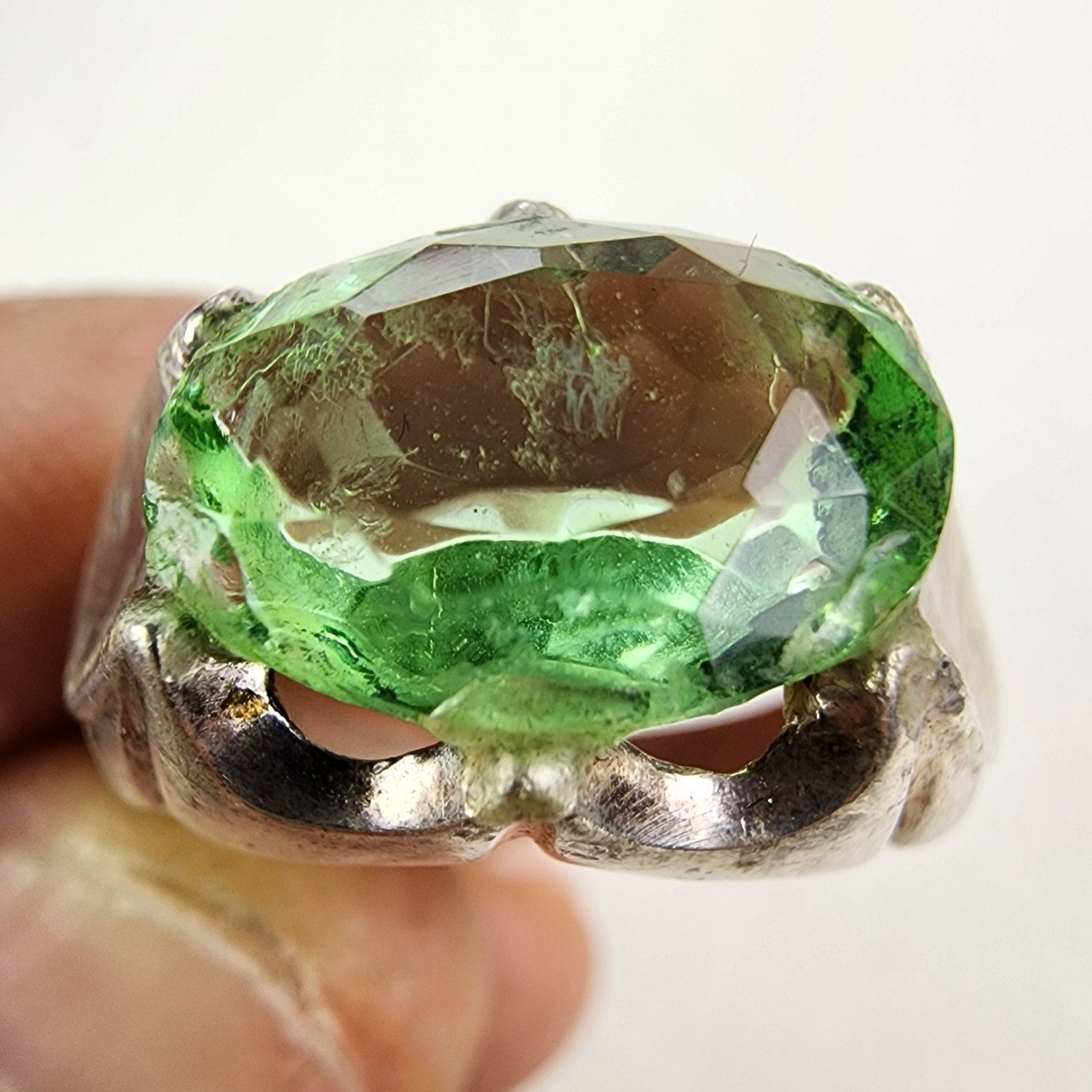 Prong Set Green Stone Ring Size 11 1/2 Sterling Silver 925 Vintage
