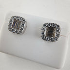 Moissanite Halo Sterling Silver 925 Stud Screwback Earrings Baguette & Round Cut