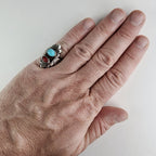 Native Turquoise & Coral Sandcast Ring Size 8 1/2 in Sterling Silver 925