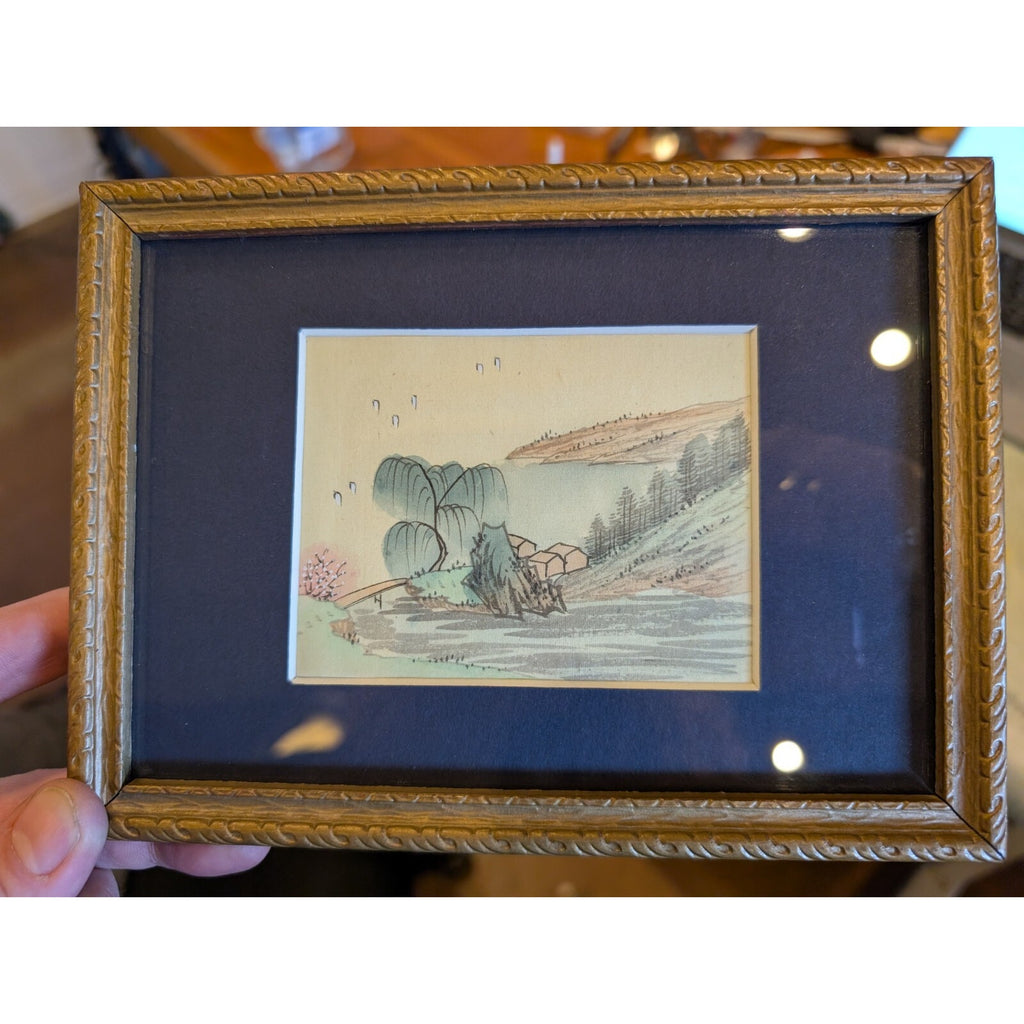 Framed CHINESE Miniature Watercolor & Ink Painting of Village Scene