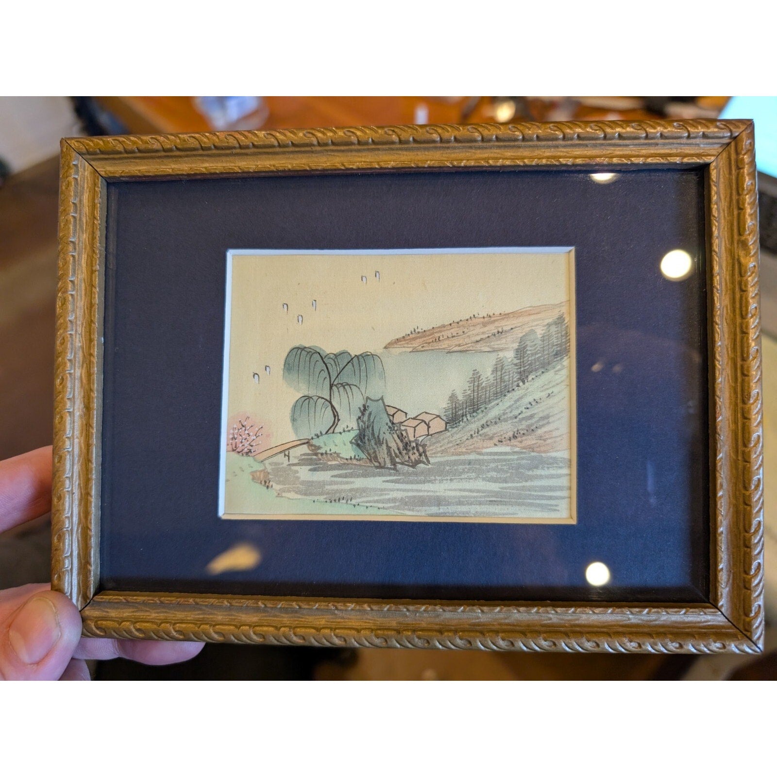 Framed CHINESE Miniature Watercolor & Ink Painting of Village Scene