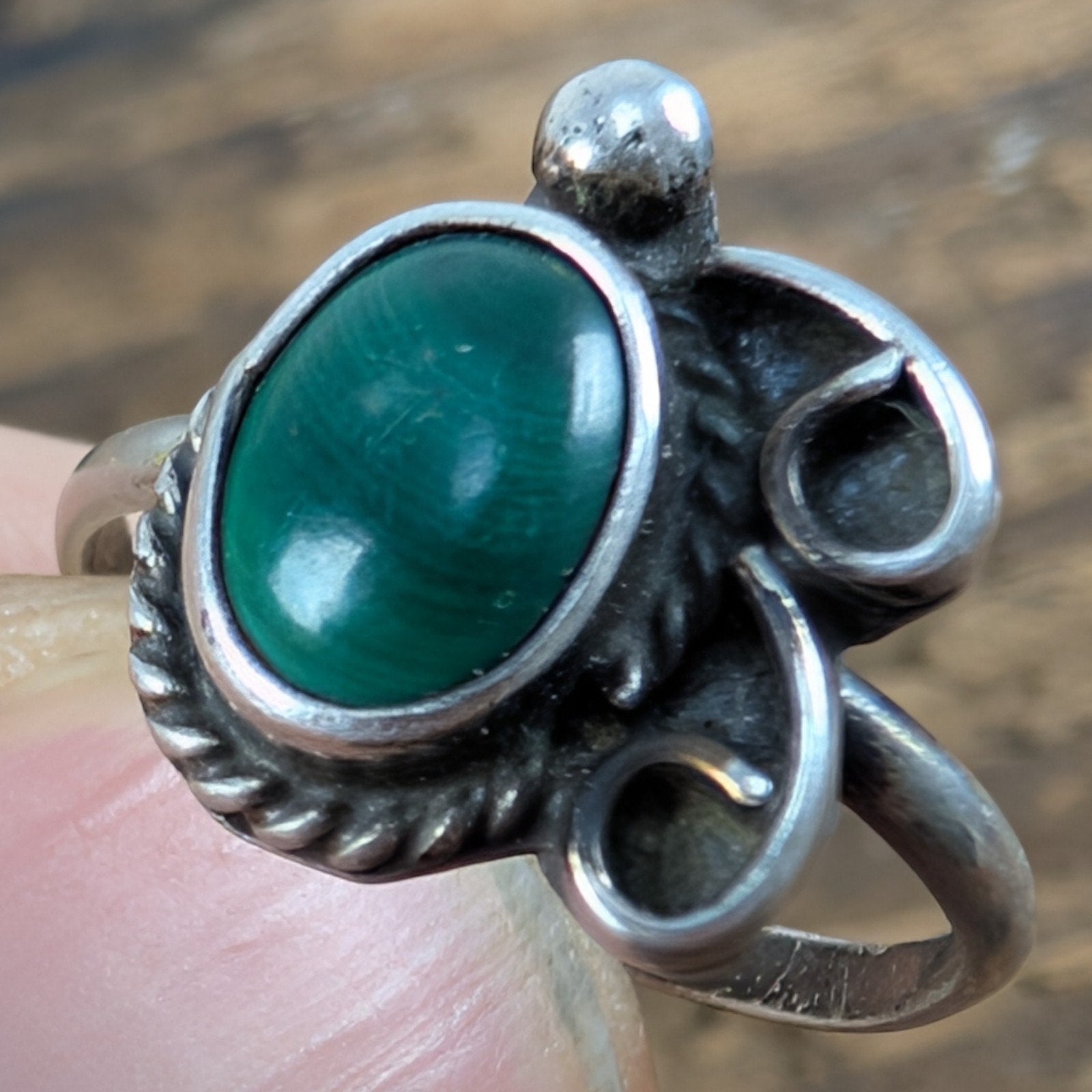 Native MALACHITE Sterling Silver 925 Ring Size 3 3/4