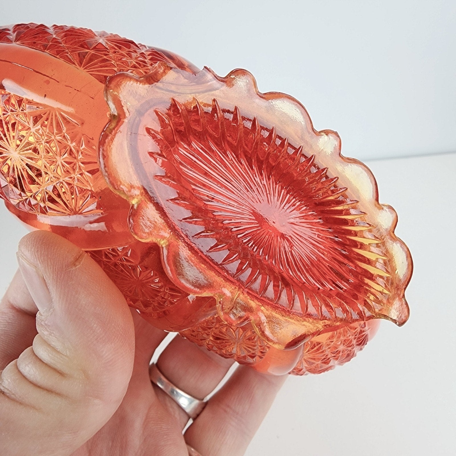 Fenton Amberina Daisy & Button Depression Glass Mini Basket