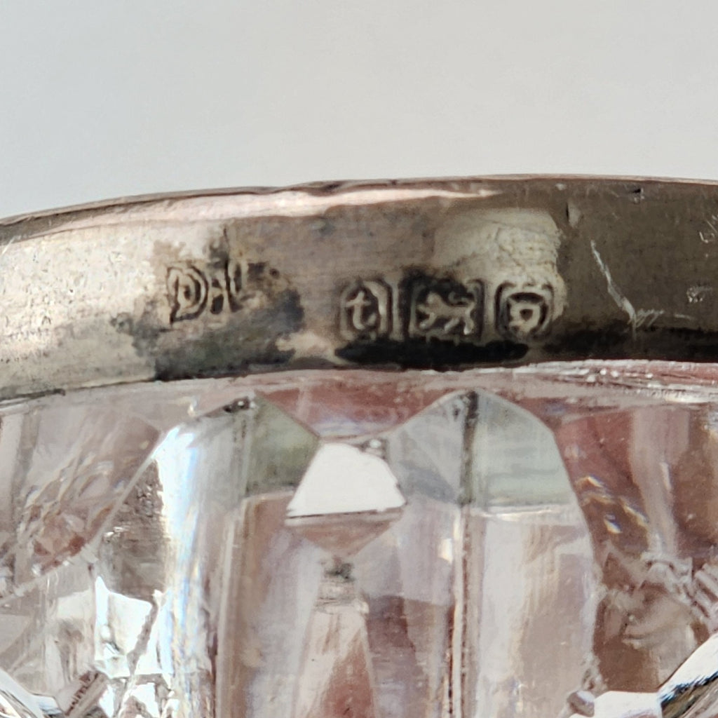 Cut Glass Salt Cellar Sterling Silver 925 Rim Marked 1914 London Antique