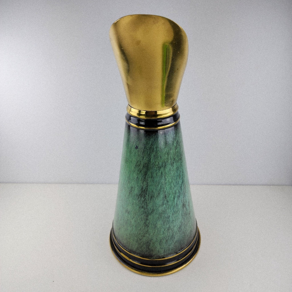 Dayagi Israel 12" Brass and Textured Green Enamel Pitcher Vintage