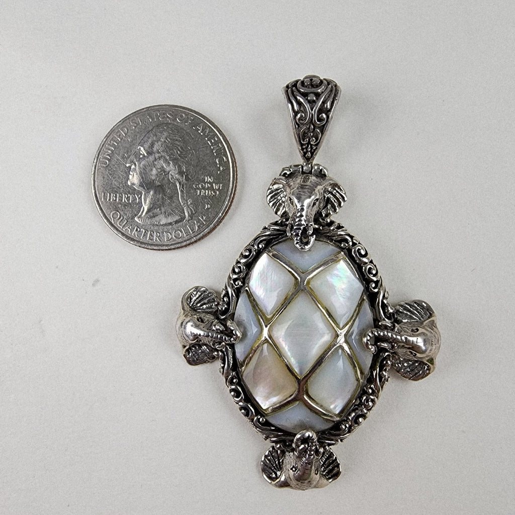 Sarda Mother of Pearl Elephant Designer Pendant Sterling Silver 925 Vintage Bali