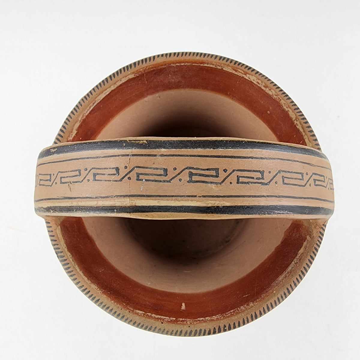 1930's Ladislao Ortega Polychrome Handled Basket Clay Painted Mexican Pottery