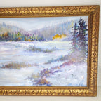 Impressionist Winter Landscape Scene Acrylic on Panel in Gilded Frame Unsigned