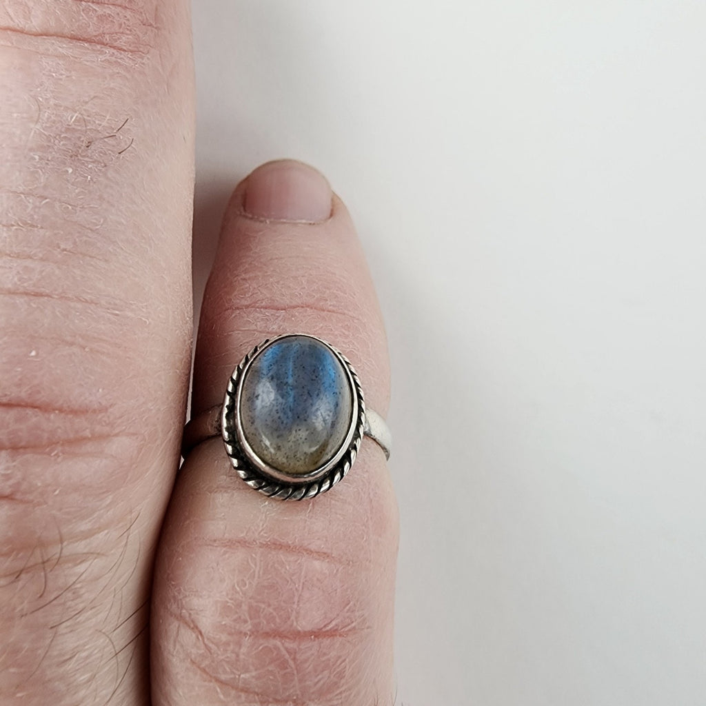 Rainbow Moonstone Cabochon Ring Size 5 1/2 Sterling Silver 925 Vintage