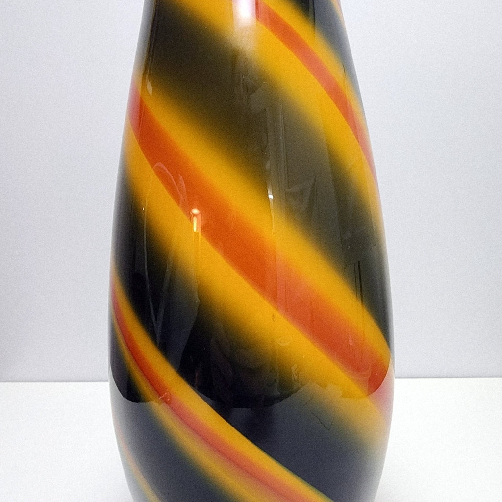 15" Orange and Blue Swirl Spiral Glass Flower Vase Hand Blown Vintage