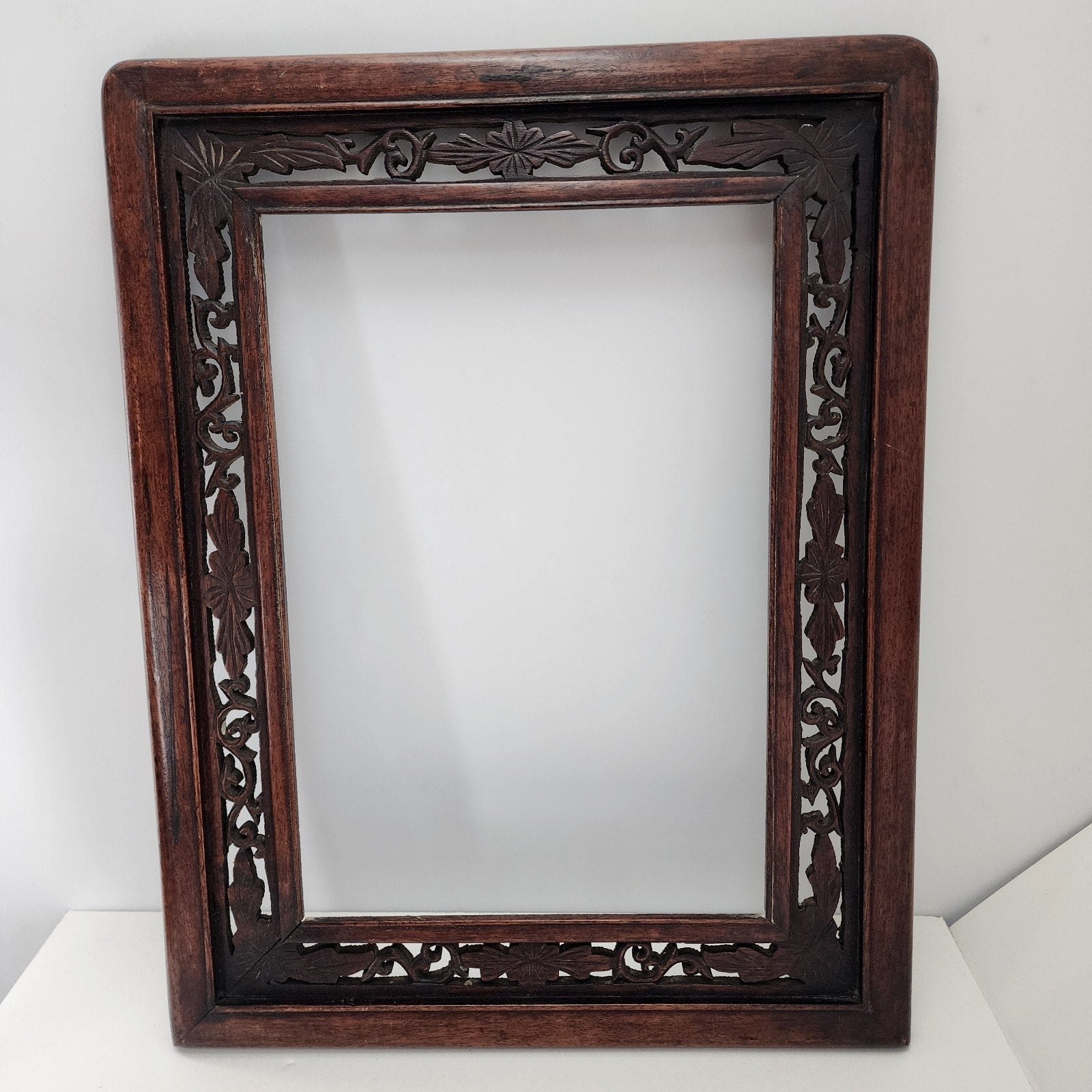 19th C Qing Chinese Painting Frame Hongmu Red Hardwood Openwork Screen Panel