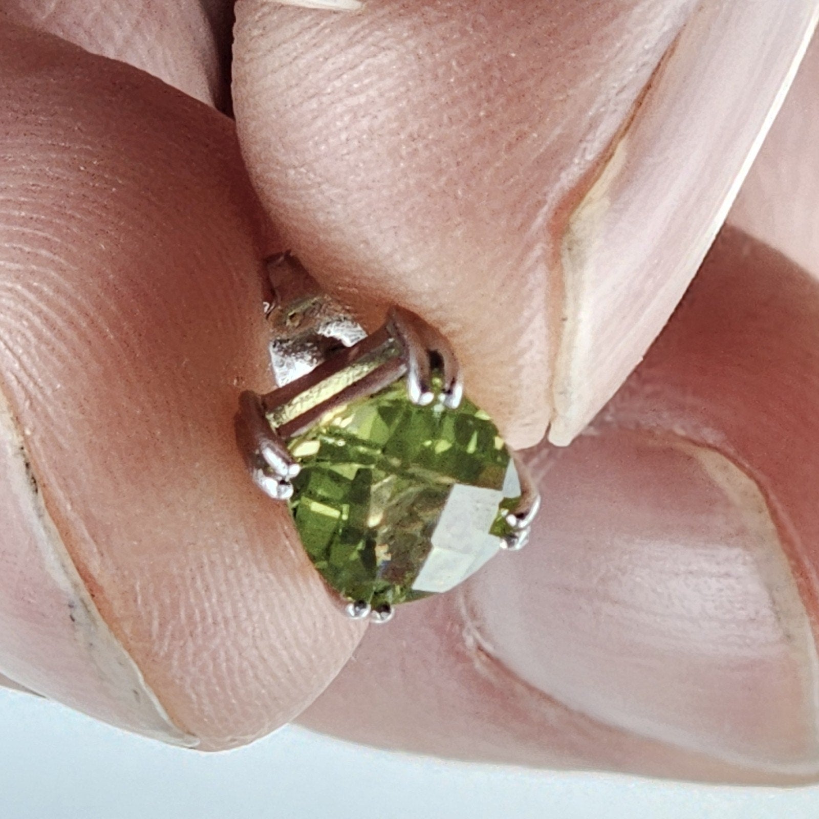 Cushion Cut Peridot Stud Earrings Pair Sterling Silver 925 Vintage