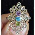Filigree Ring in Sterling Silver 925 with Amethyst Peridot & Topaz Size 8