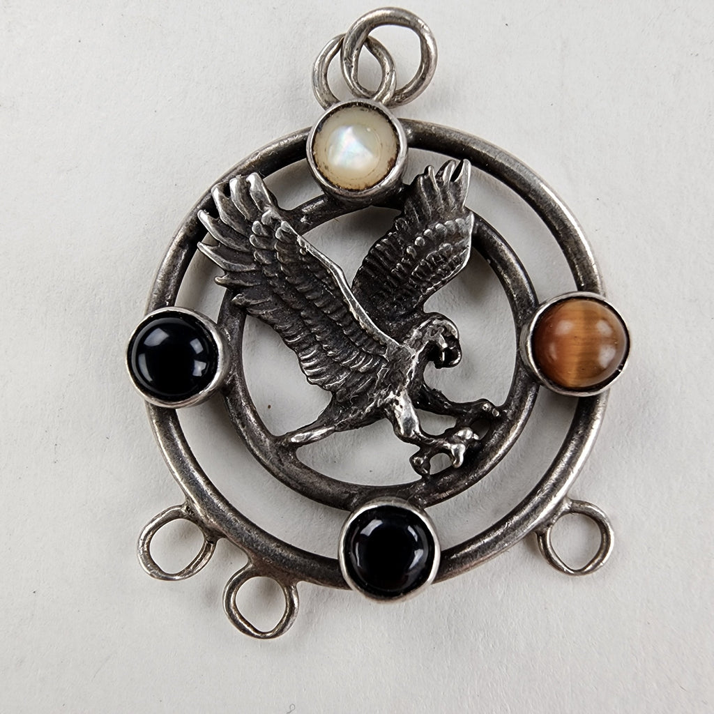 Vintage Eagle Tigers Eye Cabochon Sterling Silver 925 Pendant